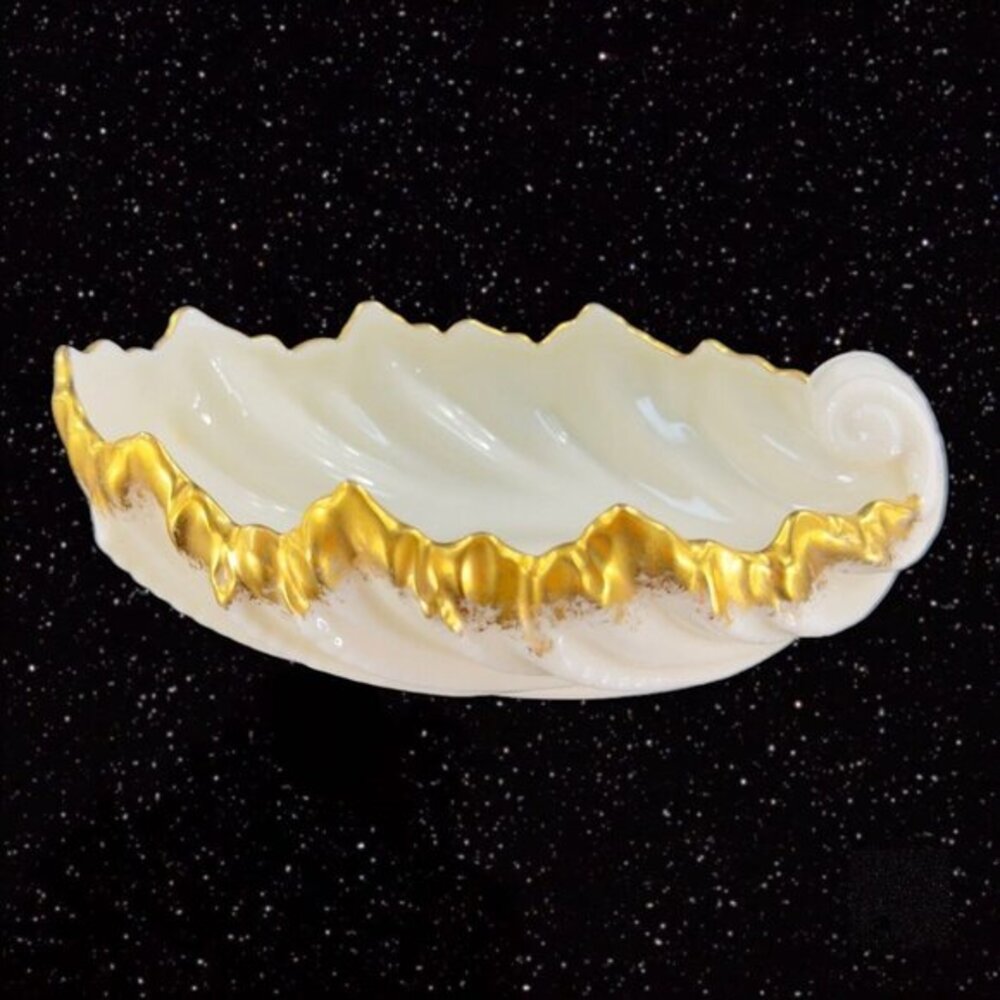 Vintage Lenox Porcelain Shell Trinket Dish Bowl Gold Edges Old Mark USA 91 86‎